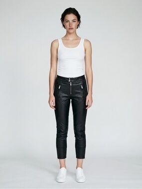 Isabel Marant Étoile Black Faux Leather Moto Pants Zip Pocket Ankle Zip FR 36